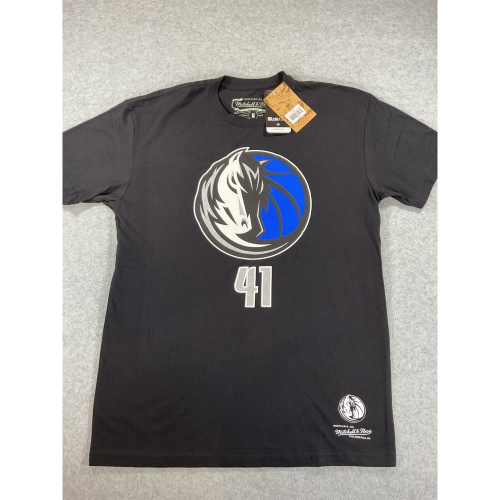 Mitchell & Ness Dallas Mavericks Dirk Nowitzki 41 T-Shirt Mens M Black NBA 2573